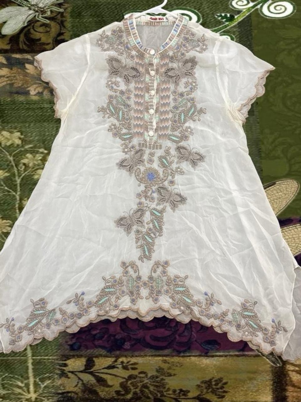 Johnny Was Butterfly Embroidered White Women's Tunic Top